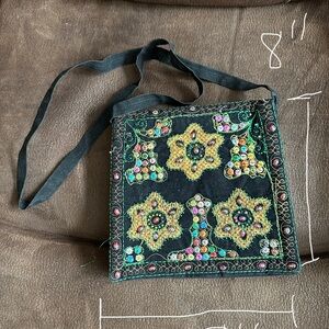 Embroidered Floral Black Shoulder Bag